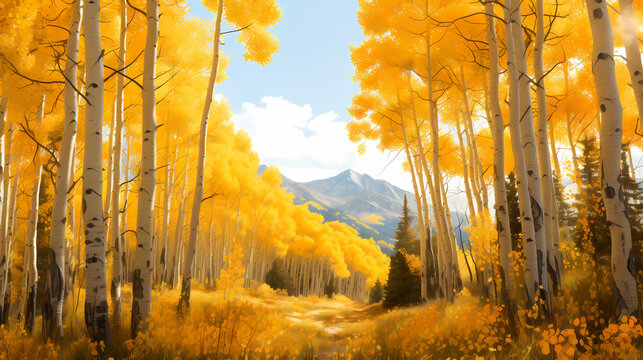 Autumn yellow poplar tree landscape