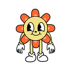 Retro Flower Character Illustration Vector , Cartoon and Sticker Vector