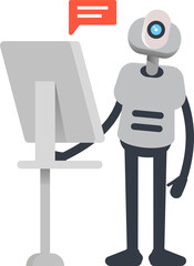 Robot Character Working on Computer
