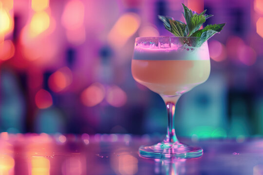 cocktail with mint. Background image. Created with Generative AI technology.