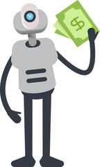 Robot Character Holding Dollar Banknotes
