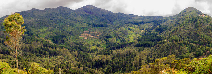 Panoramic of mountains behind the Monserrate hill in Bogotá – Colombia
