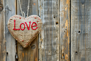 Valentine message o wooden background with writing "Love"