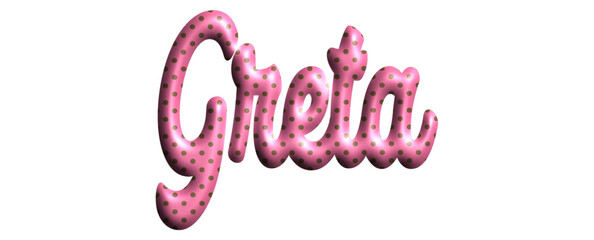 Greta - pink color with dots, fabric style -name - three-dimensional effect tubular writing - Vector graphics - Word for greetings, banners, card, prints, cricut, silhouette, sublimation