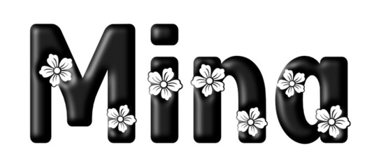 Mina - name black color - written with engraved typical Hawaiian hibiscus flowers- word for websites, e-mail, sublimation greetings, banners, cards, t-shirt, sweatshirt, prints, cricut, silhouette, - obrazy, fototapety, plakaty