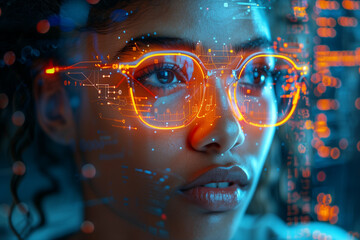 Conceptual Image: Woman Wearing Holographic VR Glasses