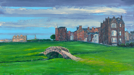 Art painting of the famous Swilcan Bridge