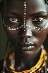 African native face painted close-up - obrazy, fototapety, plakaty