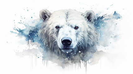 polar bear, a wild northern predator in a spray of watercolor paints