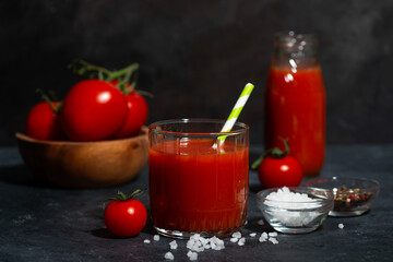 glass of fresh tomato juice with sea salt