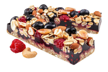 Berry cereal oat and nut bar, png isolated on transparent background, clipart, cutout.