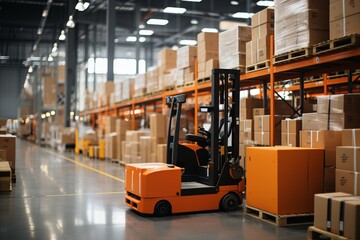 Spacious warehouse interior with organized equipment and efficient goods sorting process