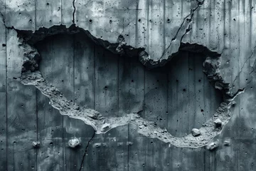 Fotobehang Monochrome image shows a heart-shaped crack on a rugged concrete surface, expressing breakage and decay © evannovostro
