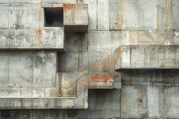 This image captures the minimalist aesthetics of a concrete building facade with weathering effects - 774140916