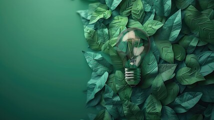 green paper leaf lightbulb, eco-friendly - obrazy, fototapety, plakaty