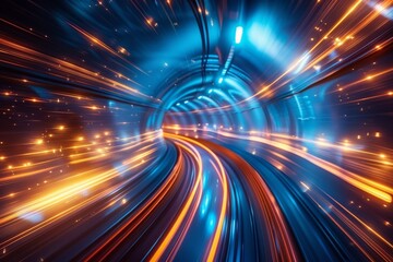 Fototapeta na wymiar High-Speed Motion Blur in Futuristic Tunnel