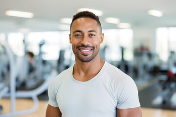 happy expression in a gym. fitness teacher concept. ai generated