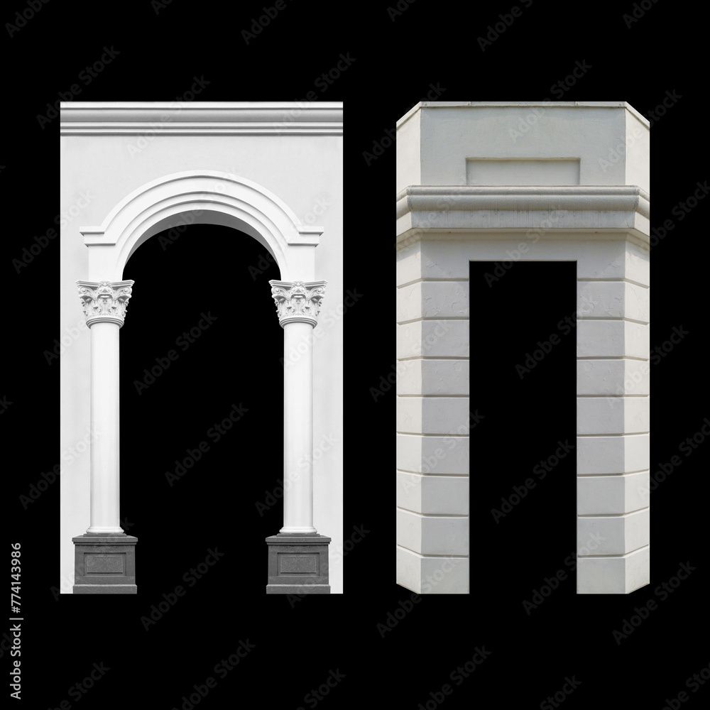 Wall mural details, elements of buildings classical architecture. isolated on a black. templates for art, desig