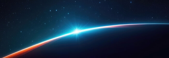 View on Earth from outer space, sun rise, horizontal banner