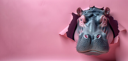 Banner With Hippopotamus Head Peeking