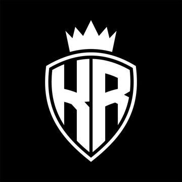 recommend clip art: KR Letter monogram shield and crown outline shape with black and white color design
