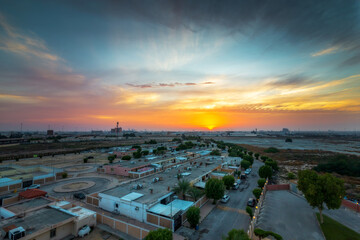 Beautiful sunrise aerial view in Dammam, Saudi Arabia.