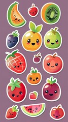 Cute 2D kawaii fruit stickers for adorable decorations.