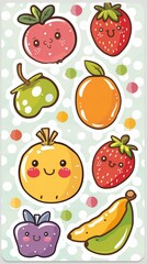 Cute 2D kawaii fruit stickers for adorable decorations.