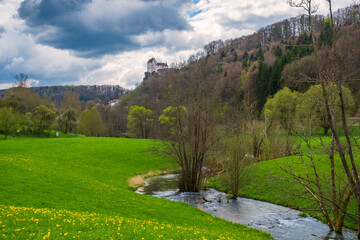 View of the Trubach Valley in Franconian Switzerland near Egloffstein - Germany on a sunny spring day