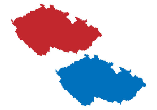 Mapa rojo y azul de República Checa en fondo blanco.