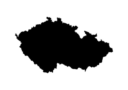Mapa negro de República Checa en fondo blanco.