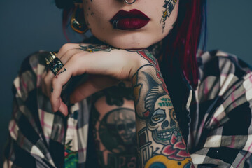 personas con tatuajes por todo el cuerpo y la cara, plano entero  - obrazy, fototapety, plakaty