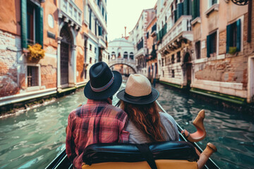 pareja disfrutando de un paseo en góndola por los canales de Venecia 