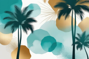 Watercolor composition with palm trees in minimalistic style.