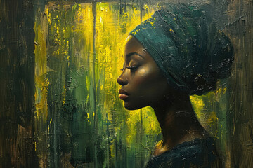 Pintura al óleo de mujer africana, pintura costumbrista - obrazy, fototapety, plakaty