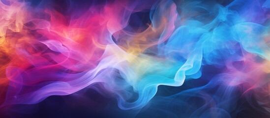 Vibrant and varied colorful smoke formations in a close-up shot against a dark black background, creating a dramatic and artistic display