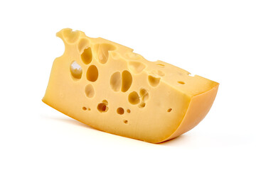 Emmental cheese, Swiss cheese, isolated on white background. High resolution image