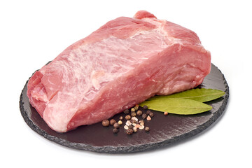 Raw pork loin, isolated on white background.