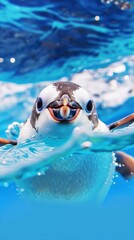 Cute penguin swimming in the blue sea, cute pet wallpaper for mobile phone screen