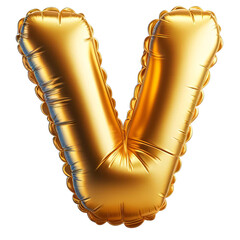 Gold Foil Balloon Letter V - High Resolution 3D Alphabet Font