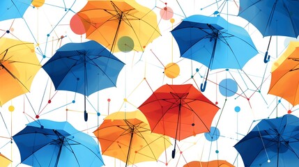 Interconnected Umbrellas Representing a Comprehensive Service Model - obrazy, fototapety, plakaty
