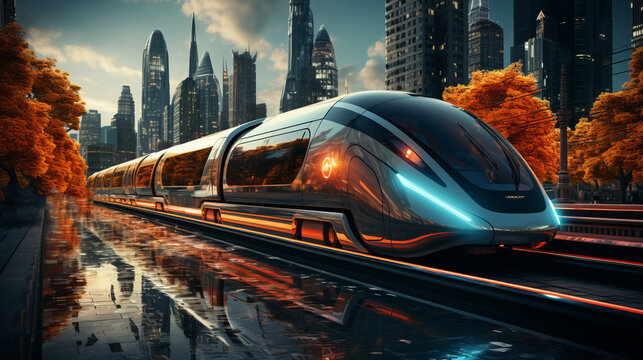 A futuristic cityscape with a hyperloop system connecting cities at incredible speeds.