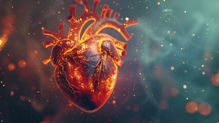 A heart is shown in a fiery red color, surrounded by smoke and fire by AI generated image