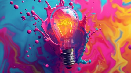 A abstract creative vibrant cartoon 3d plastic bulb splashed with vibrant, abstract one color 3d creative background - obrazy, fototapety, plakaty
