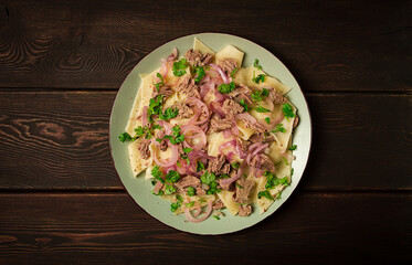 Beshbarmak, Kazakh meat, boiled meat with noodles,