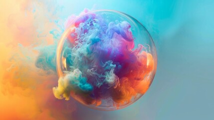 A visually striking bubble encapsulating a whirlwind of bright, abstract colors, pops against a...