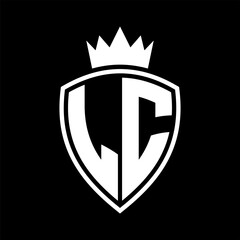 LC Letter monogram shield and crown outline shape with black and white color design