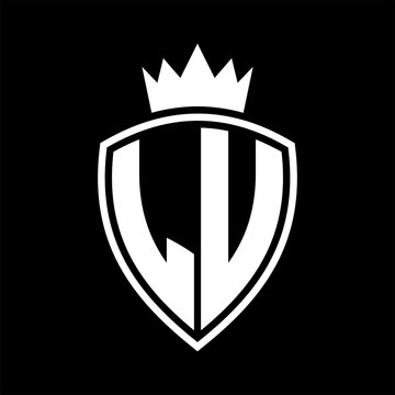 recommend clip art: LU Letter monogram shield and crown outline shape with black and white color design