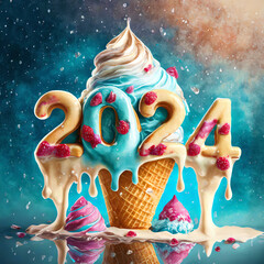 Number 2024 on Ice cream, generative AI