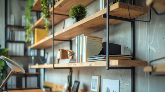 Close-up on minimalist hanging shelves in a cozy tap room, displaying inspired shelf ideas that merge simplicity with elegance